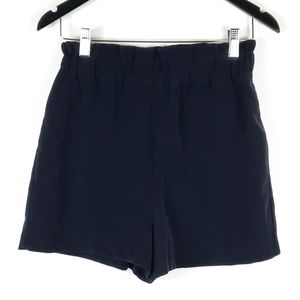 Navy Blue Paper Bag Waist High Rise Shorts A0520